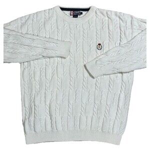 Vintage Chaps Ralph Lauren Sz Large Sweater Men Cream Cable Knit Heavyweight 90s